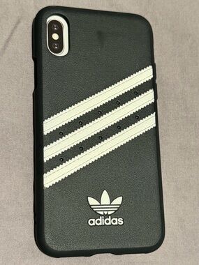 Adidas Black Phone Case with White Three-Stripes Trefoil